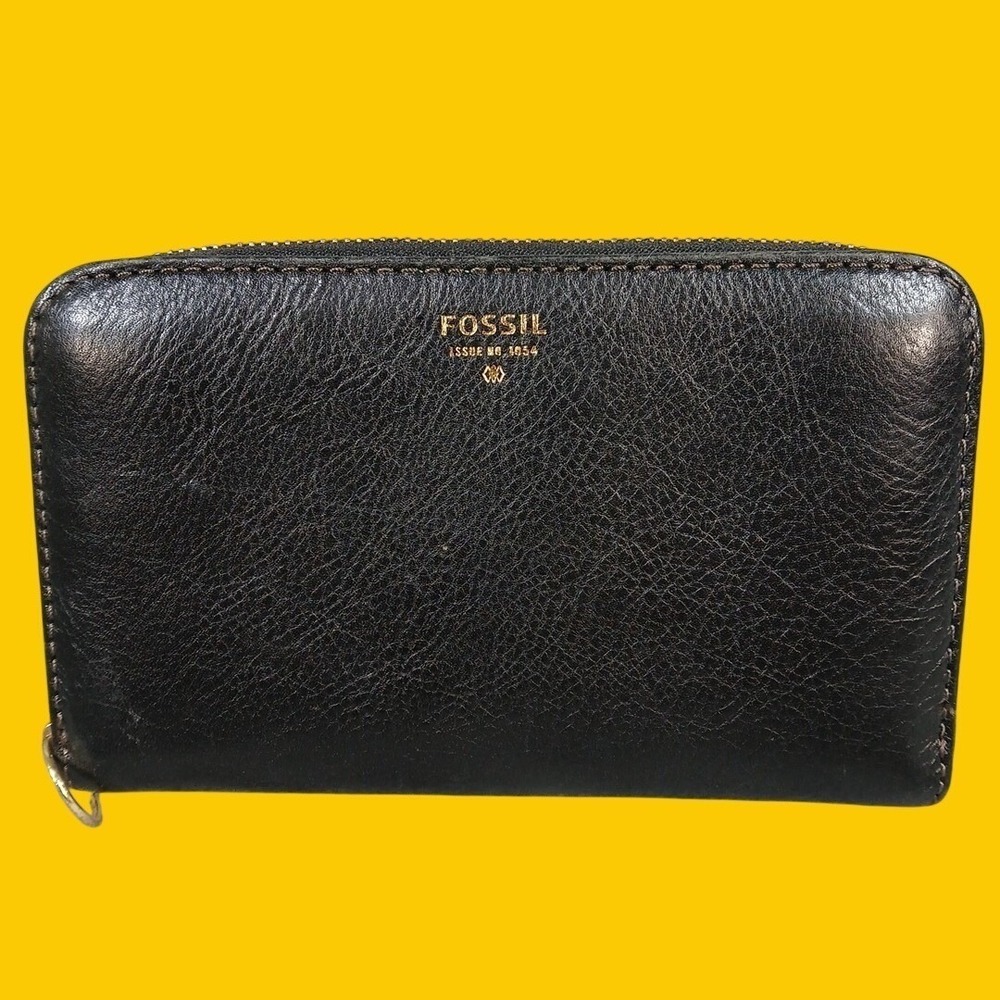 Fossil Zip Around Wallet Women's Black Leather Classic Travel
